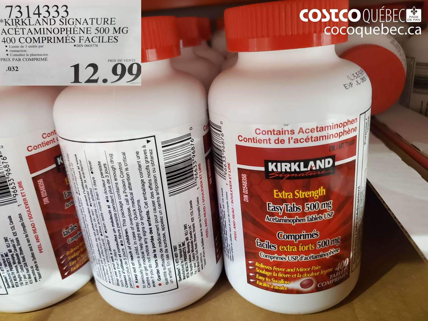 7314333 KIRKLAND SIGNATURE ACETAMINOPHENE 500 MG 400 COMPRIMÉS FACILES $12.99
