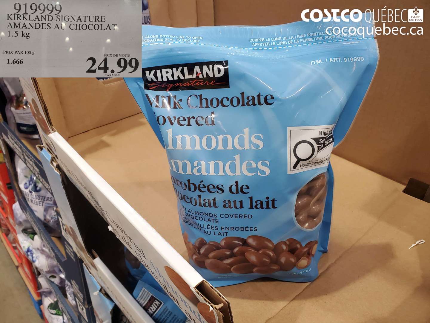 919999 KIRKLAND SIGNATURE AMANDES AU CHOCOLAT 1.5 KG $24.99
