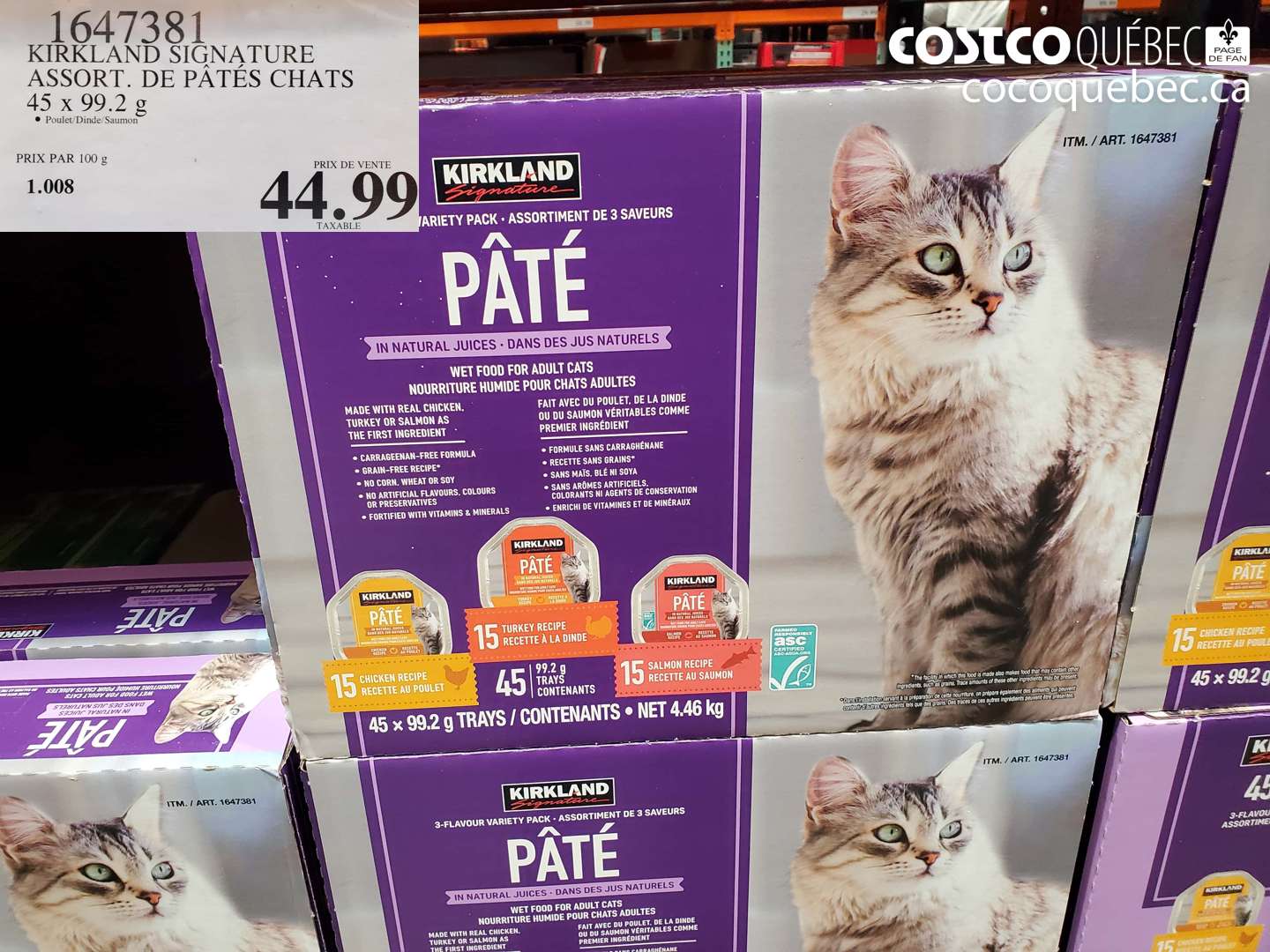 1647381 KIRKLAND SIGNATURE ASSORT. DE PATES CHATS 45 X 99.2 G $44.99