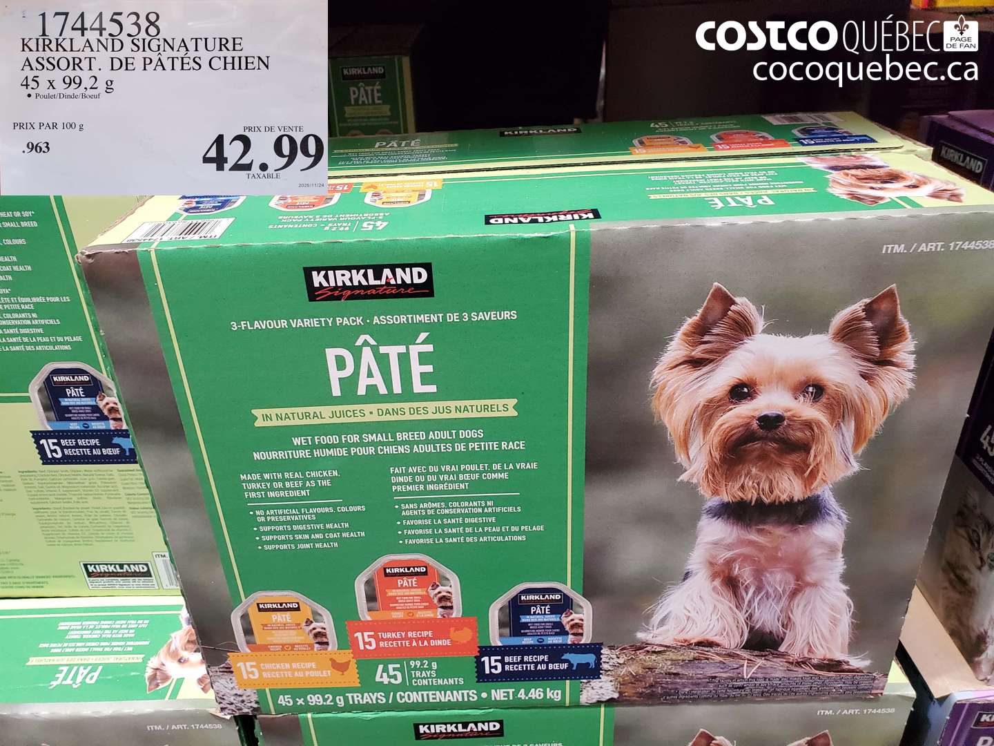 1744538 KIRKLAND SIGNATURE ASSORT. DE PÂTES CHIEN 45 X 99.2 G $42.99