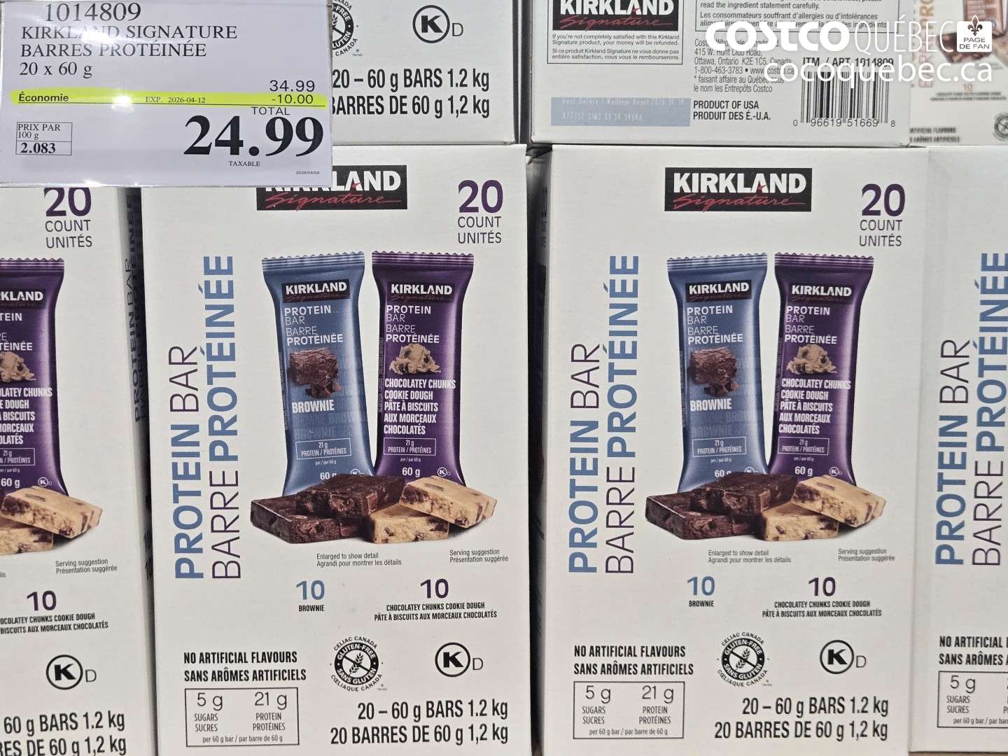 1014809 KIRKLAND SIGNATURE BARRES PROTÉINÉE 20 X 60 G ($10.00 INSTANT SAVINGS EXPIRES ON 2026-04-12) $24.99