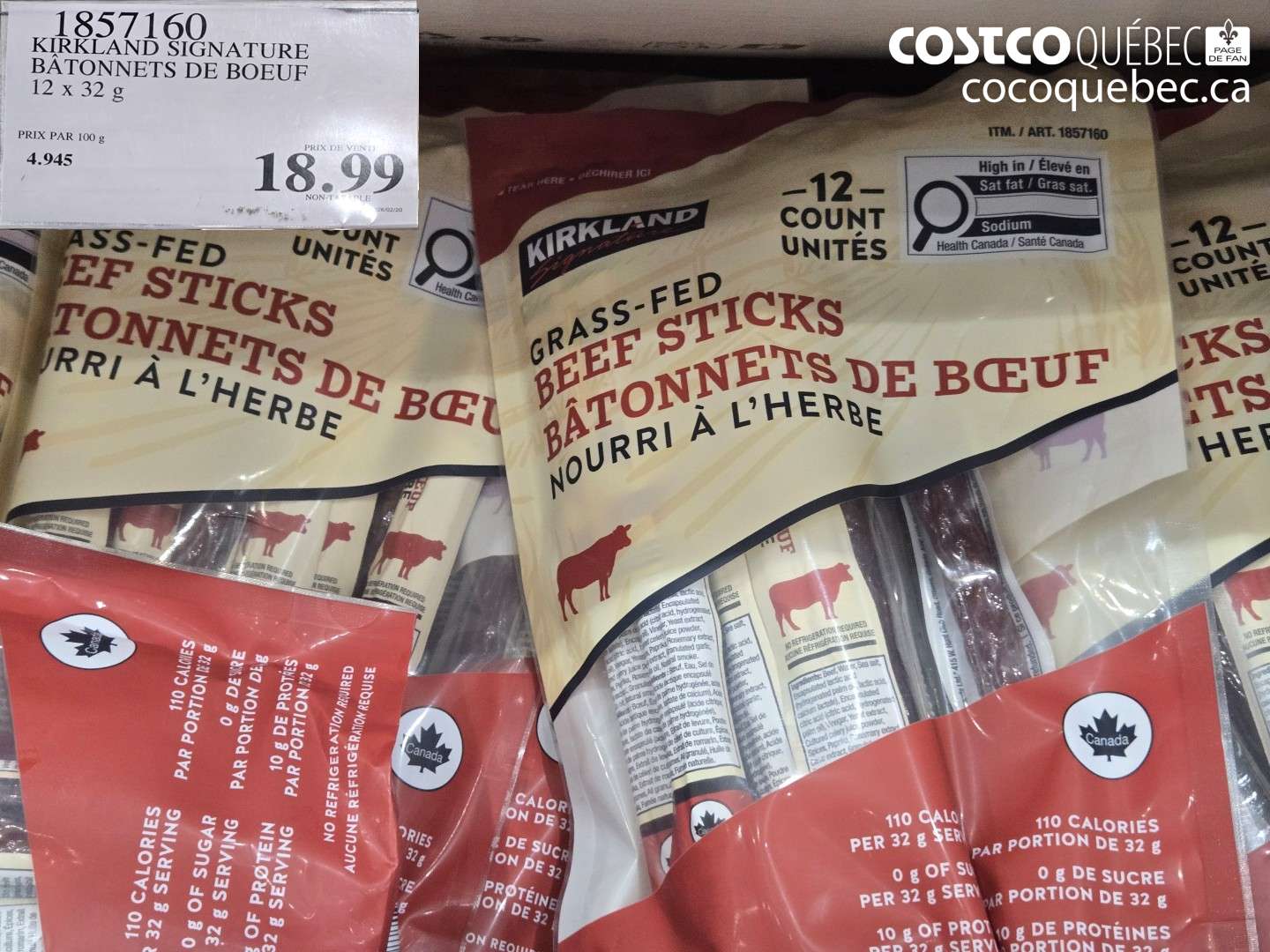 1857160 KIRKLAND SIGNATURE BÂTONNETS DE BOEUF 12 X 32 G $18.99