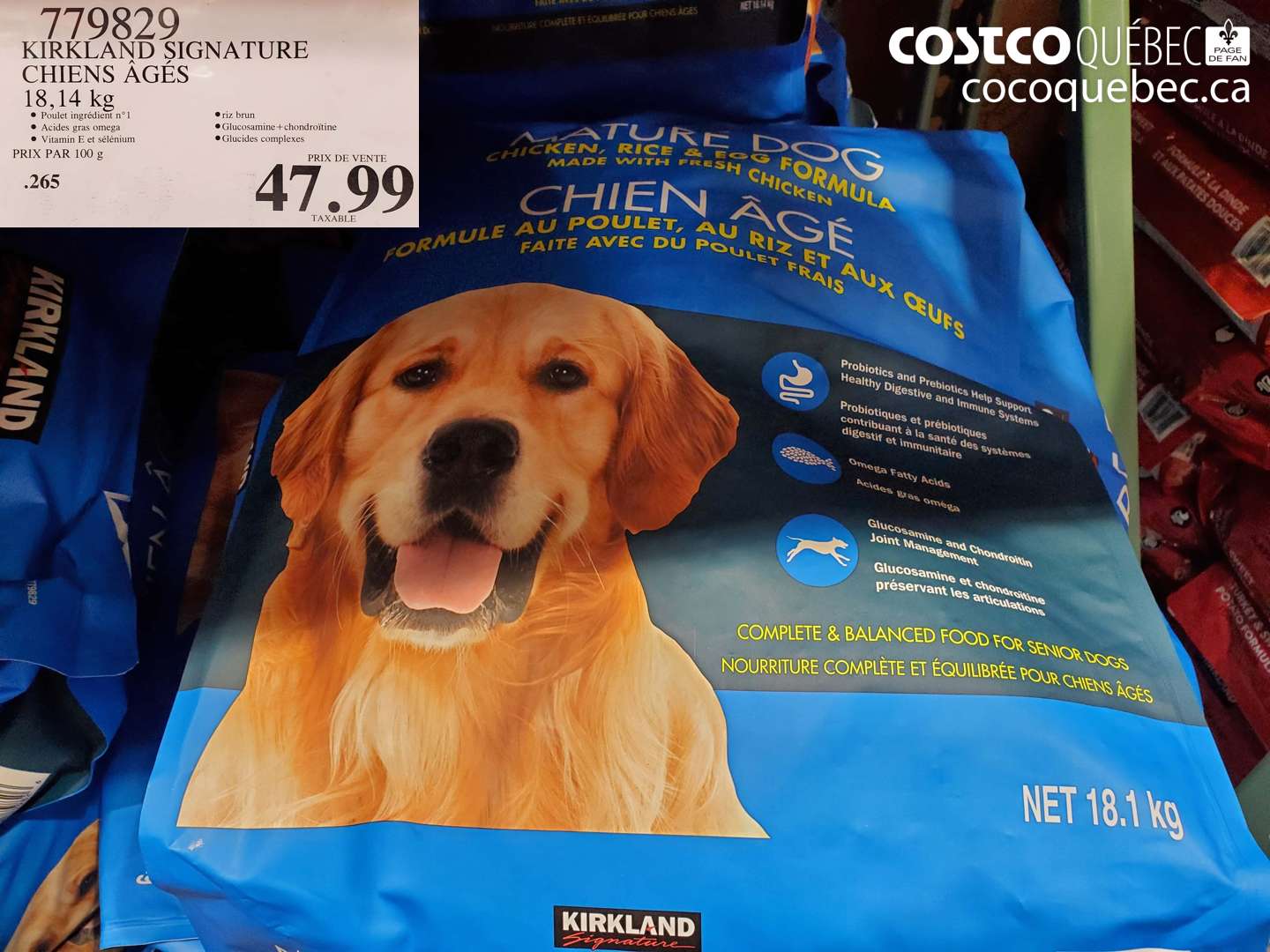 779829 KIRKLAND SIGNATURE CHIENS AGES 18,14 KG $47.99