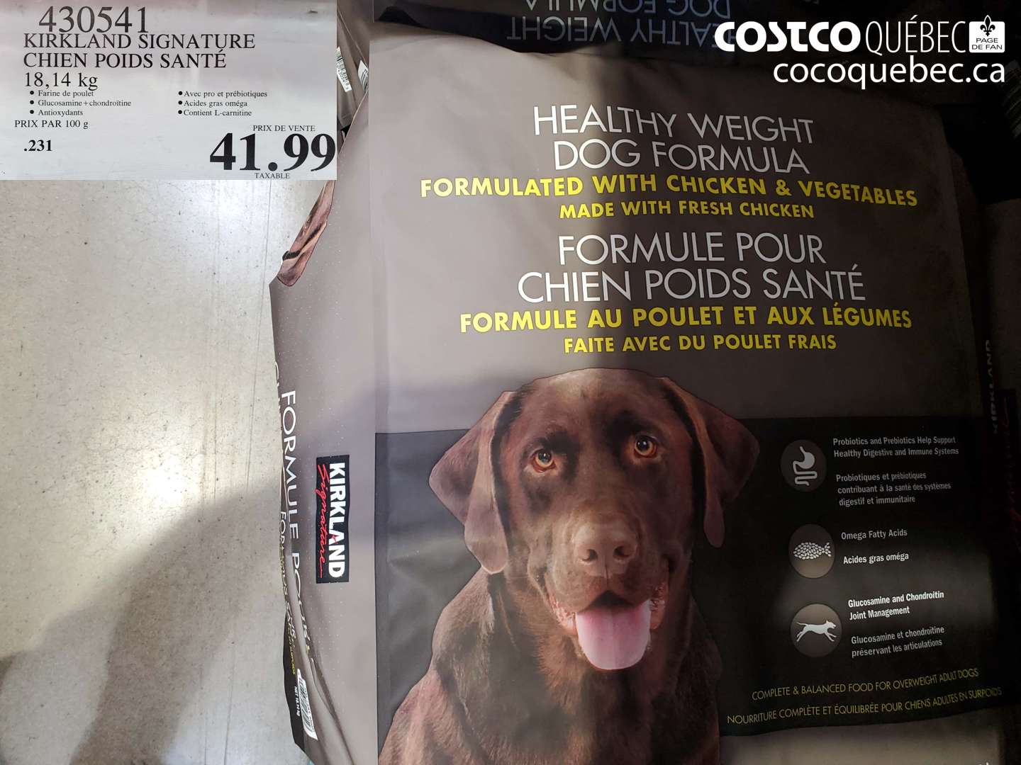 430541 KIRKLAND SIGNATURE CHIEN POIDS SANTE 18,14 KG $41.99