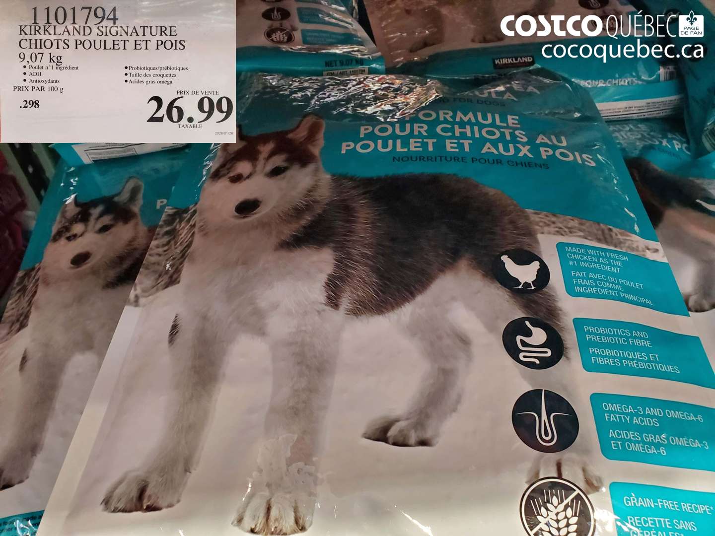 1101794 KIRKLAND SIGNATURE CHIOTS POULET ET POIS 9.07 KG $26.99