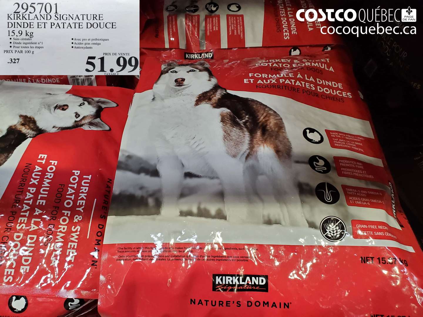 295701 KIRKLAND SIGNATURE DINDE ET PATATE DOUCE 15.9 KG $51.99