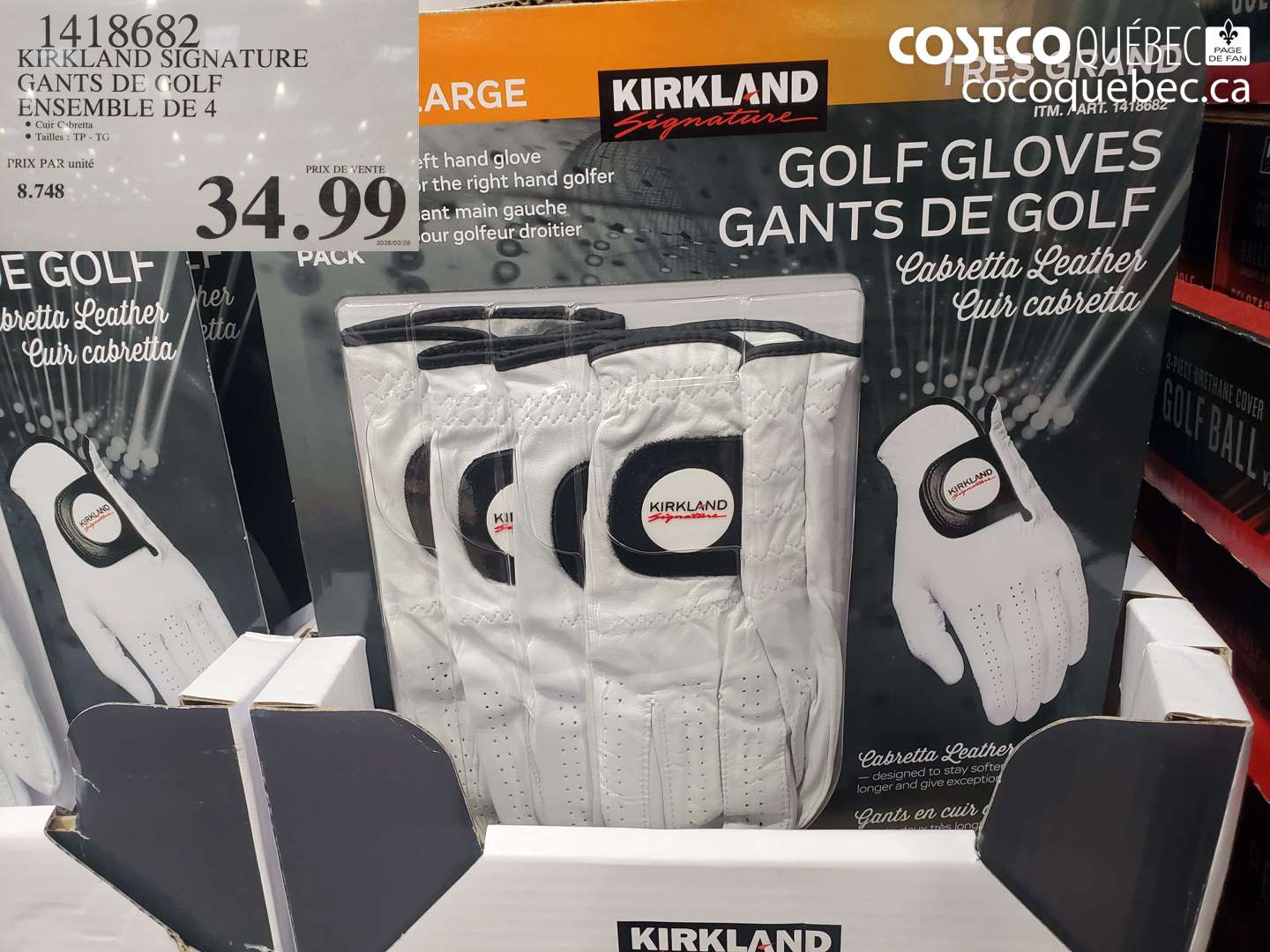 1418662 KIRKLAND SIGNATURE GANTS DE GOLF ENSEMBLE DE 4 $34.99