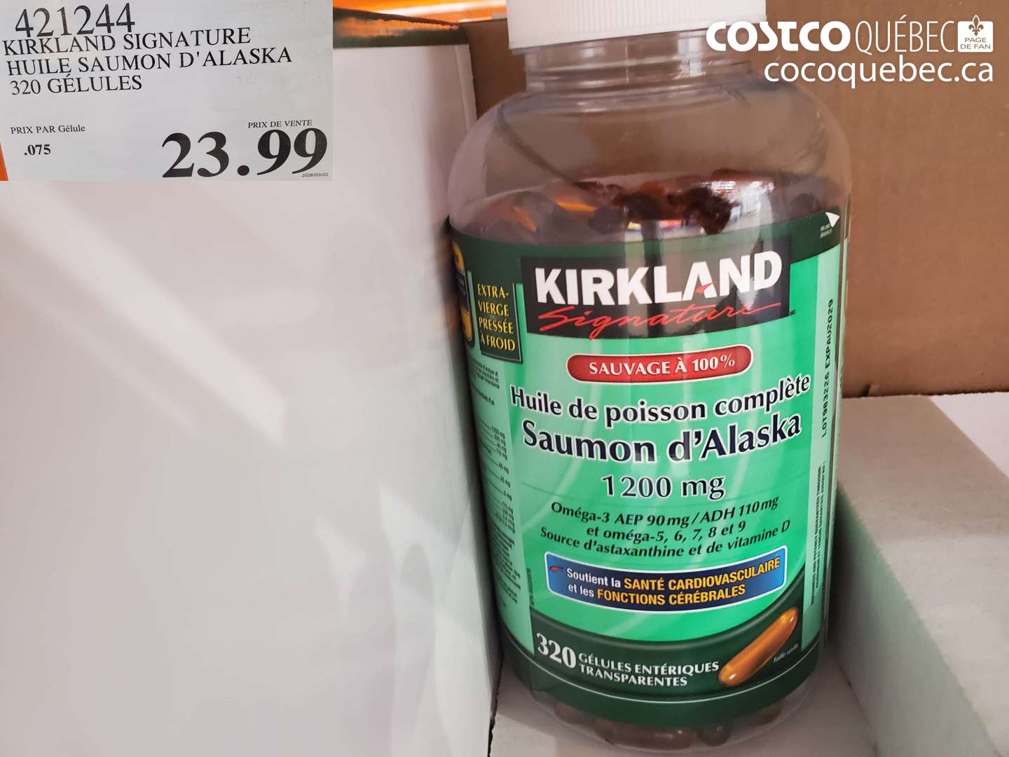 421244 KIRKLAND SIGNATURE HUILE SAUMON D'ALASKA 320 GELULES $23.99