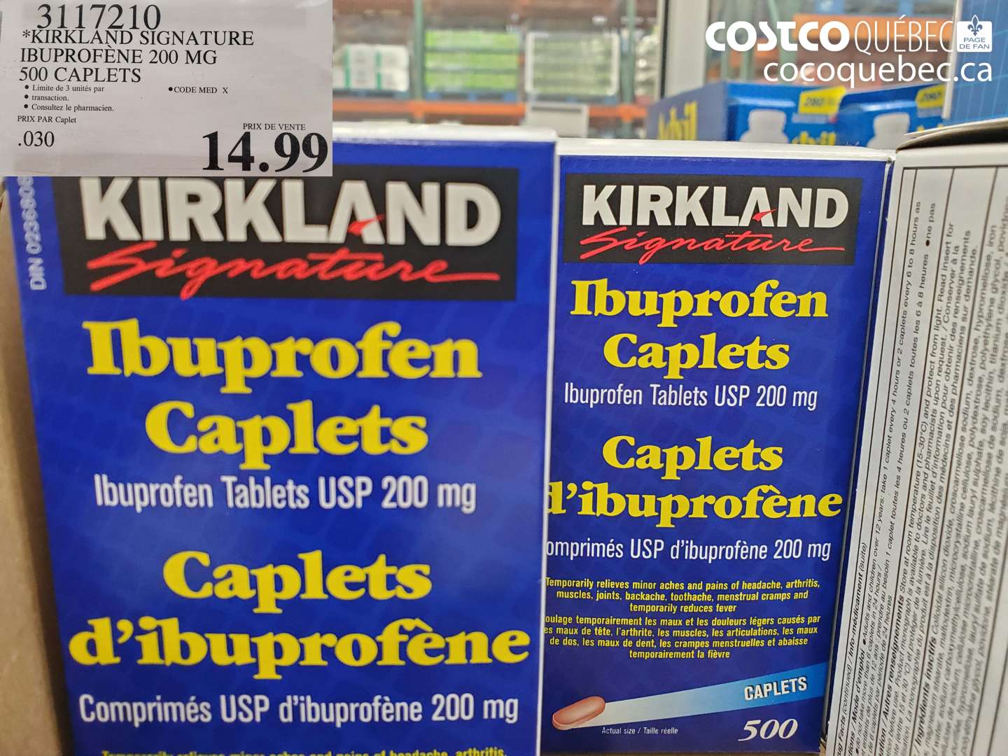 3117210 KIRKLAND SIGNATURE IBUPROFENE 200 MG 500 CAPLETS $14.99