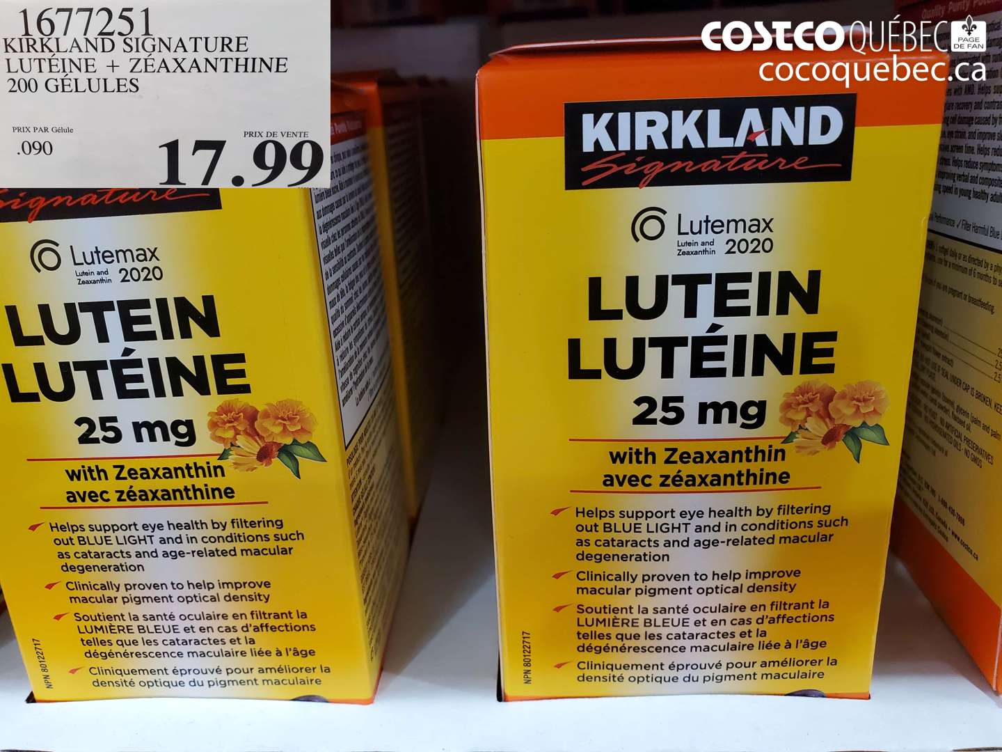 1677251 KIRKLAND SIGNATURE LUTEINE + ZÉAXANTHINE ($1.00 INSTANT SAVINGS) $17.99