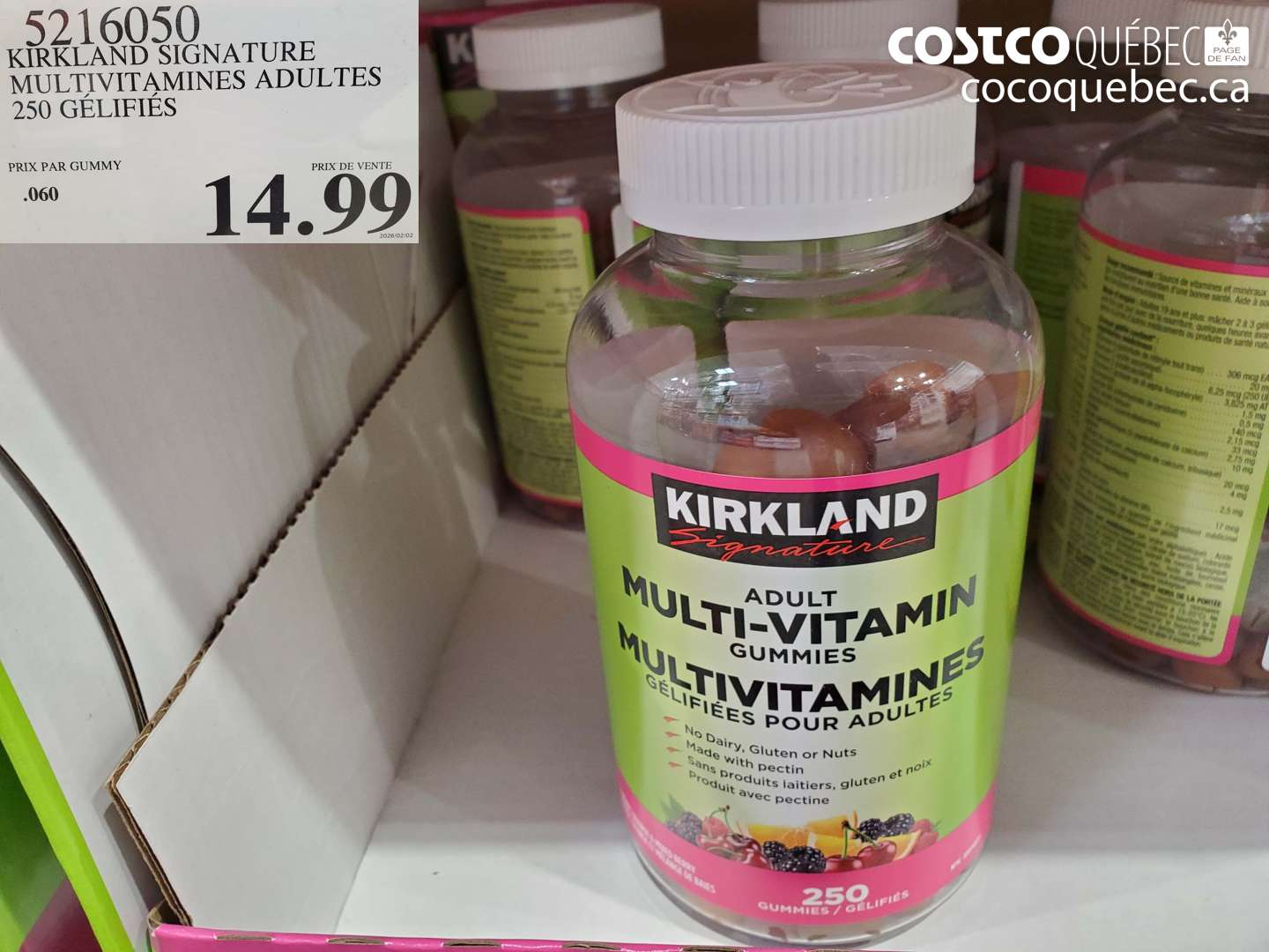 521650 KIRKLAND SIGNATURE MULTIVITAMINES ADULTES 250 GELFIES $14.99