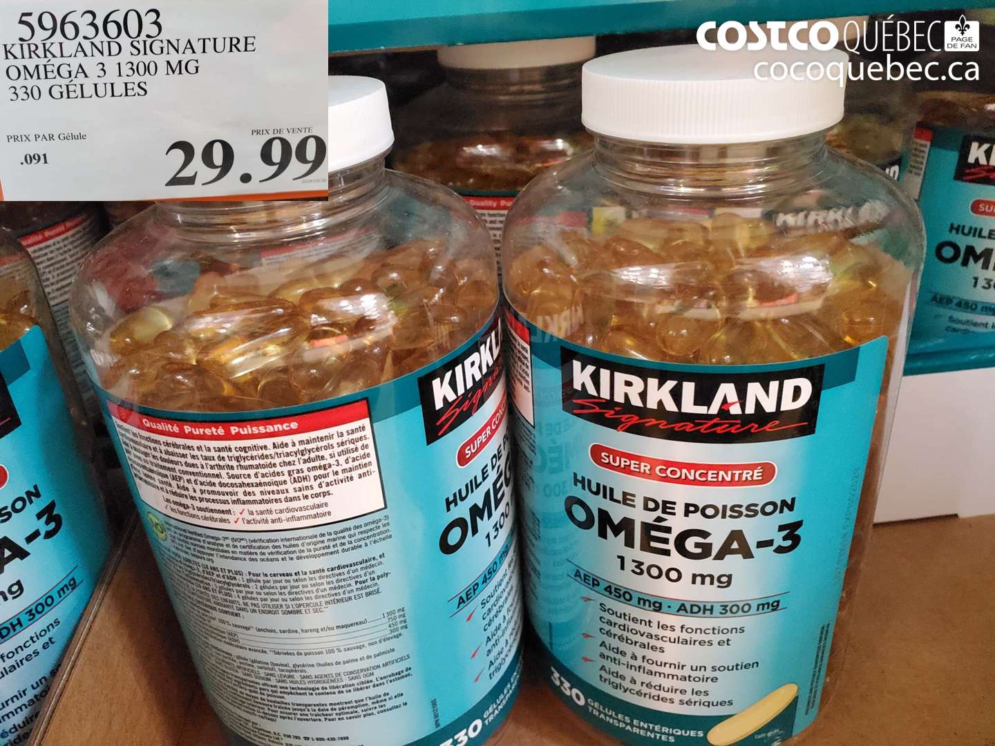 5963603 KIRKLAND SIGNATURE OMEGA 3 1300 MG 330 GELULES $29.99
