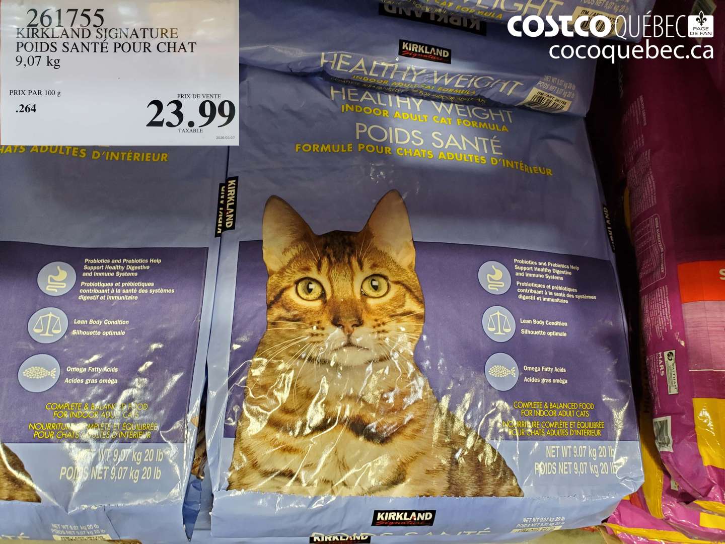 261755 KIRKLAND SIGNATURE POIDS SANTE POUR CHAT 9.07 KG $23.99
