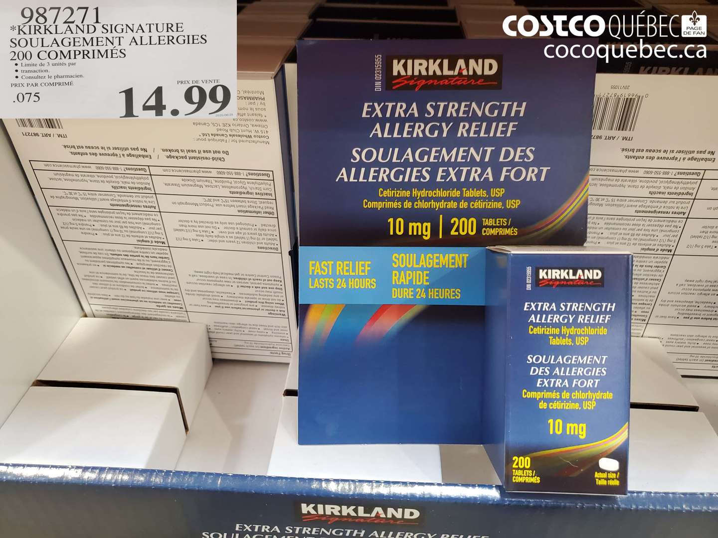 987271 KIRKLAND SIGNATURE SOULAGEMENT ALLERGIES 200 COMPRIMÉES $14.99