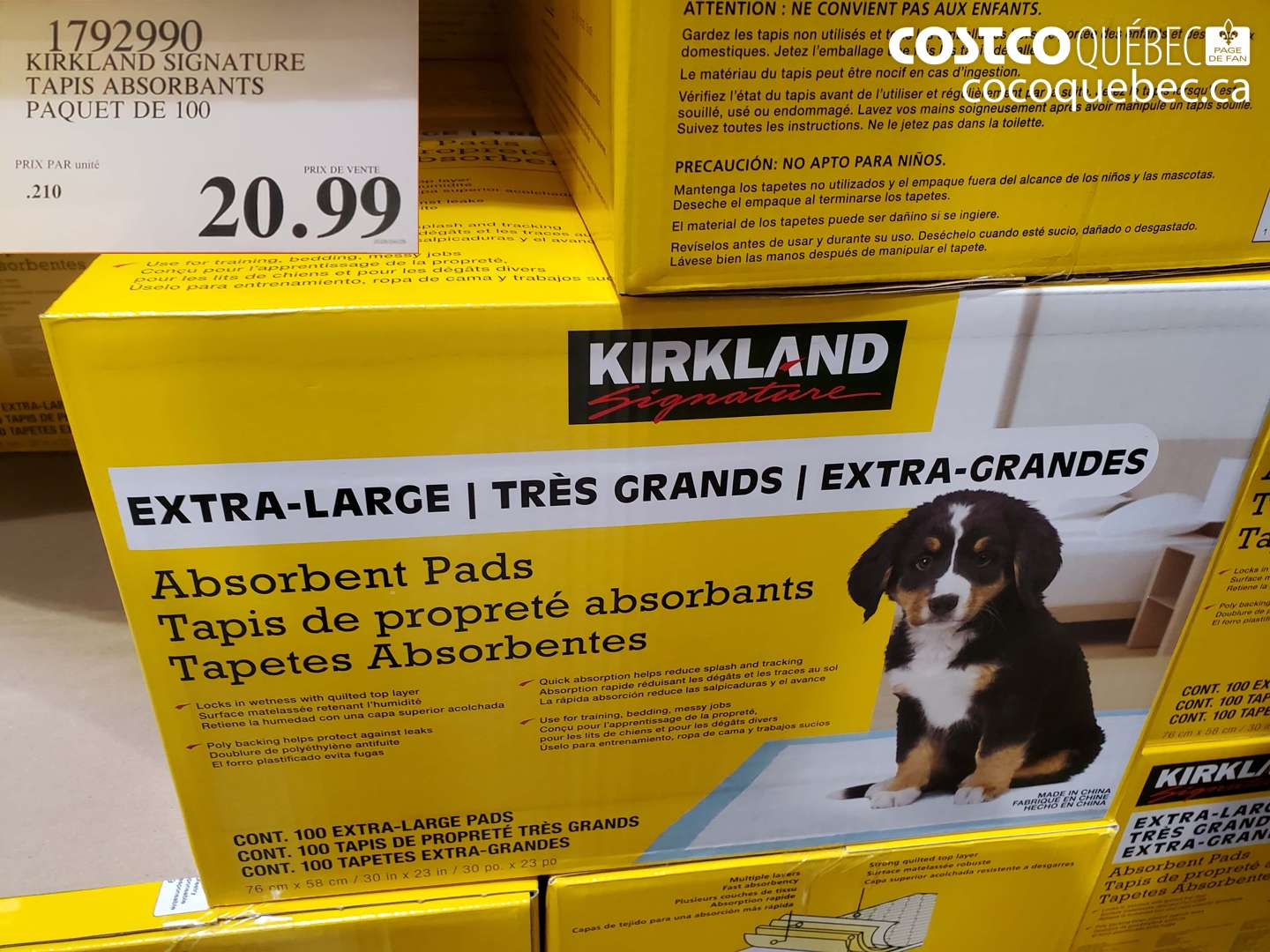 1792990 KIRKLAND SIGNATURE TAPIS ABSORBANTS PAQUET DE 100 $20.99