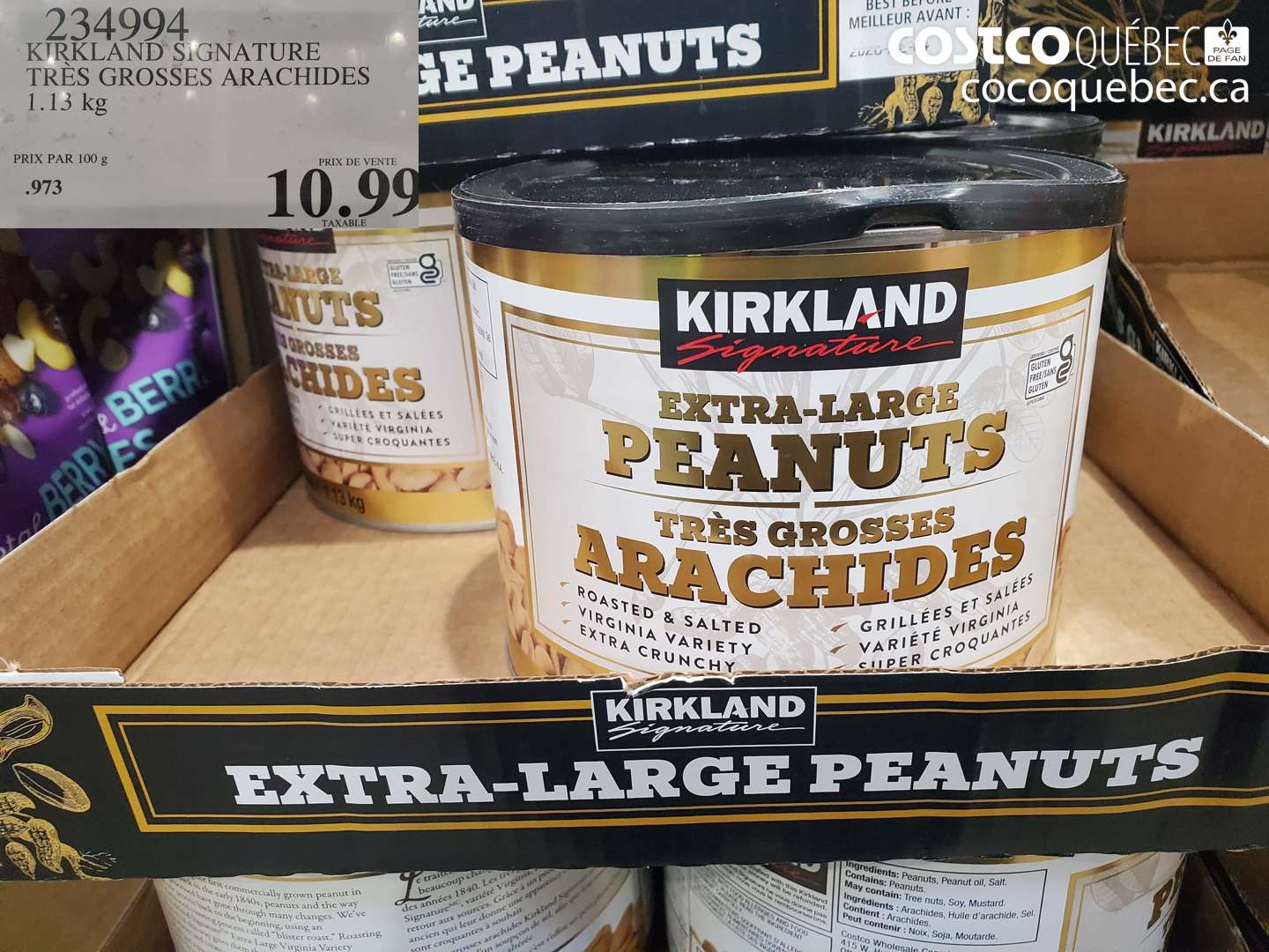 234994 KIRKLAND SIGNATURE TRÈS GROSSES ARACHIDES 1.13 KG $10.99