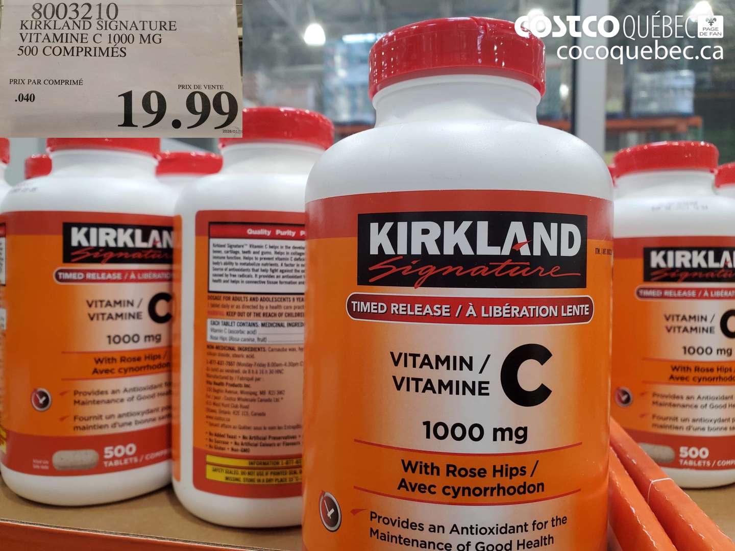 8003210 KIRKLAND SIGNATURE VITAMINE C 100 MG 500 COMPRIMÉS $19.99