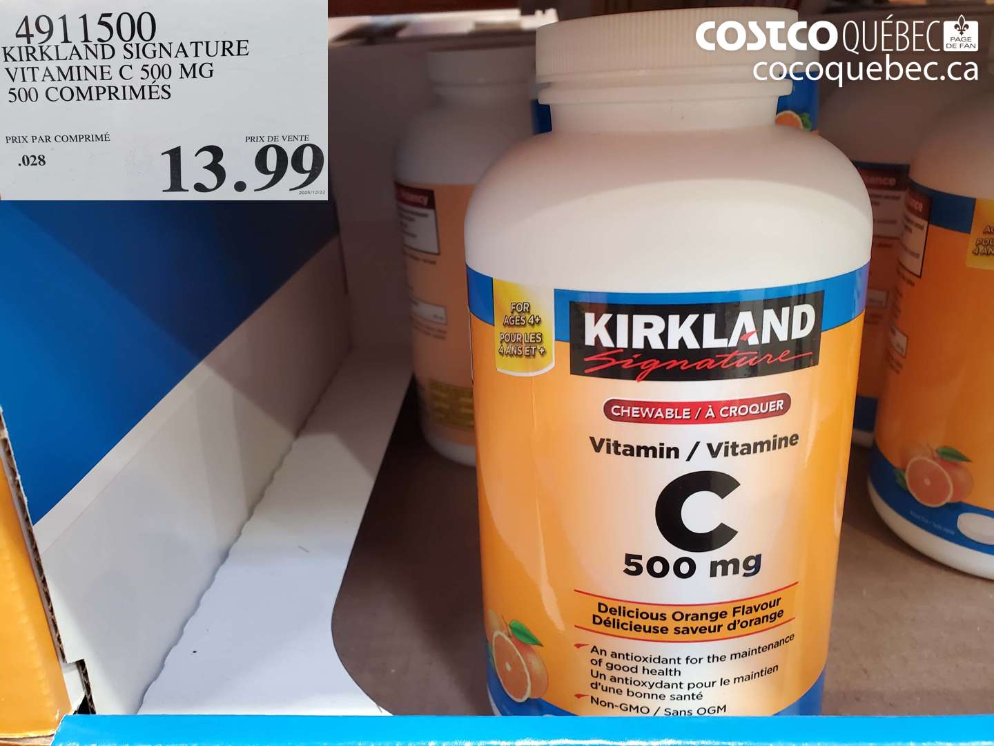 4911500 KIRKLAND SIGNATURE VITAMINE C 500 MG 500 COMPRIMÉS $13.99