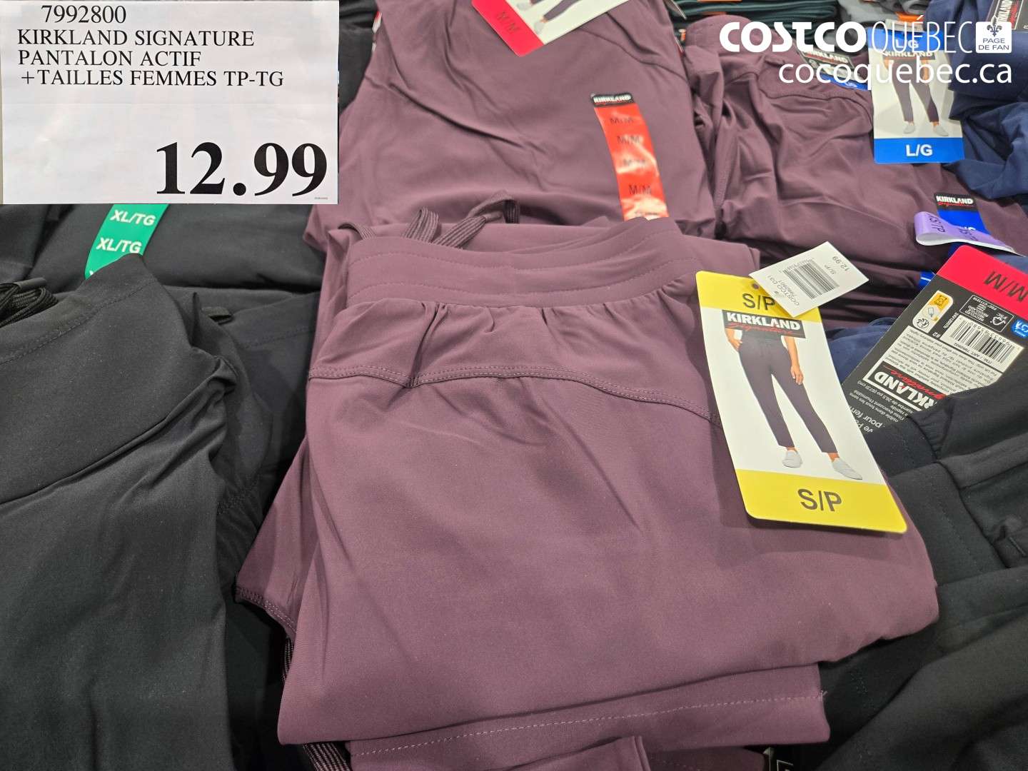 7992800 KIRKLAND SIGNATURE PANTALON ACTIF + TAILLES FEMMES TP-TG $12.99