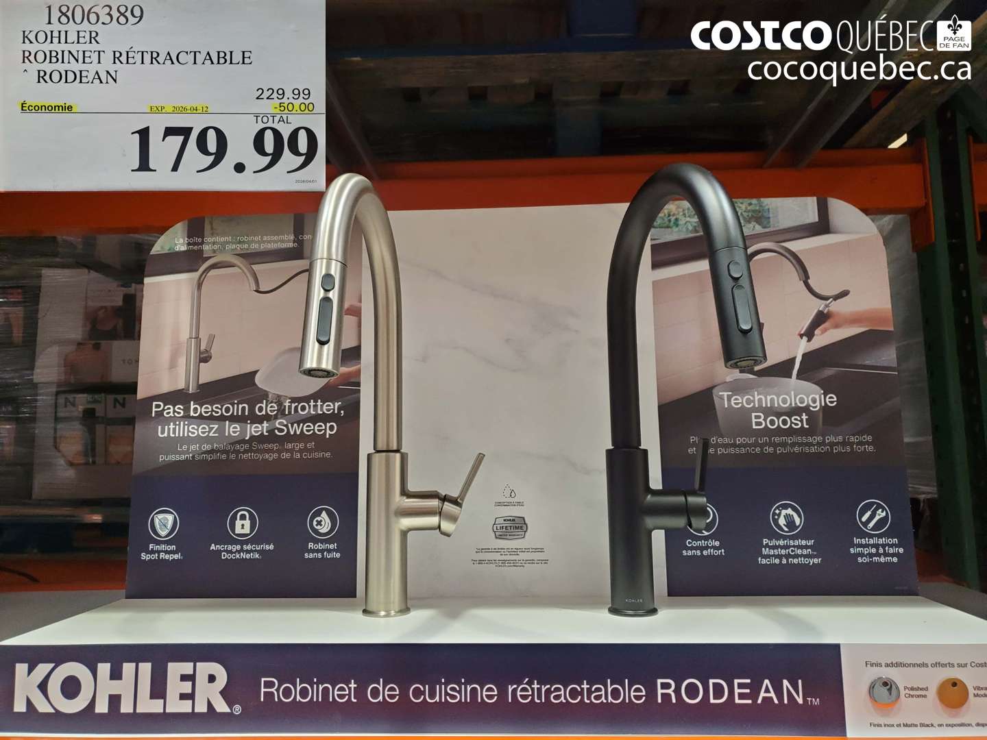 1806389 KOHLER ROBINET RÉTRACTABLE RODEAN ($50.00 INSTANT SAVINGS EXPIRES ON 2026-04-12) $179.99