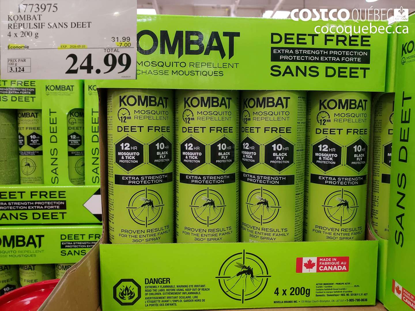 1773975 KOMBAT RÉPULSIF SANS DEET 4 X 200G ($7.00 INSTANT SAVINGS EXPIRES ON 2026-05-10) $24.99
