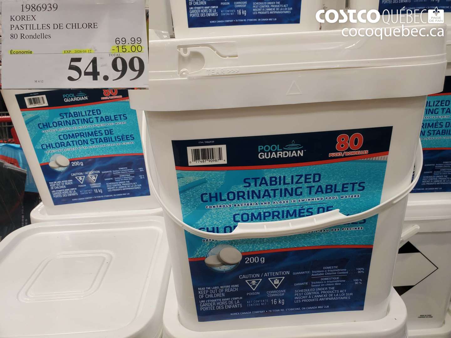 1986939 KOREX PASTILLES DE CHLORE 80 RONDELLES ($15.00 INSTANT SAVINGS EXPIRES ON 2026-04-12) $54.99