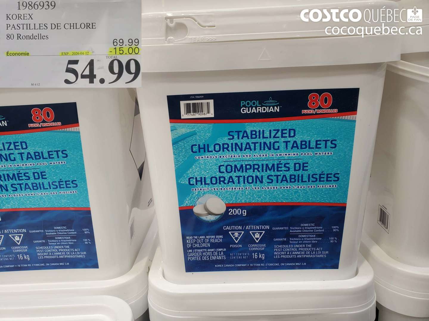 1986939 KOREX PASTILLES DE CHLORE 80 RONDELLES ($15.00 INSTANT SAVINGS EXPIRES ON 2026-04-12) $54.99