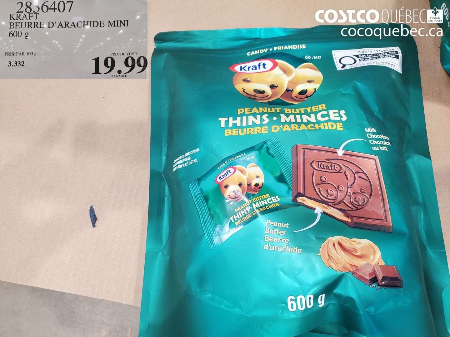 2836407 KRAFT BEURRE D'ARACHIDE MINI 600 G $19.99