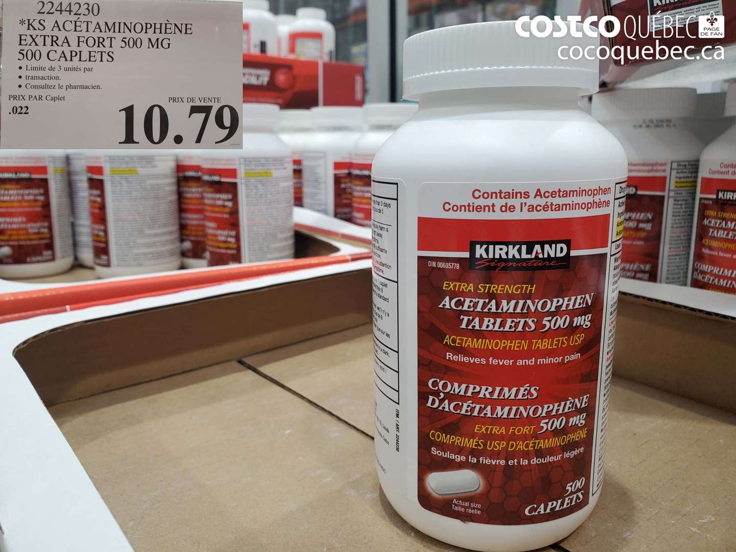 2244230 KS ACÉTAMINOPHÈNE EXTRA FORT 500 MG 500 CAPLETS $10.79