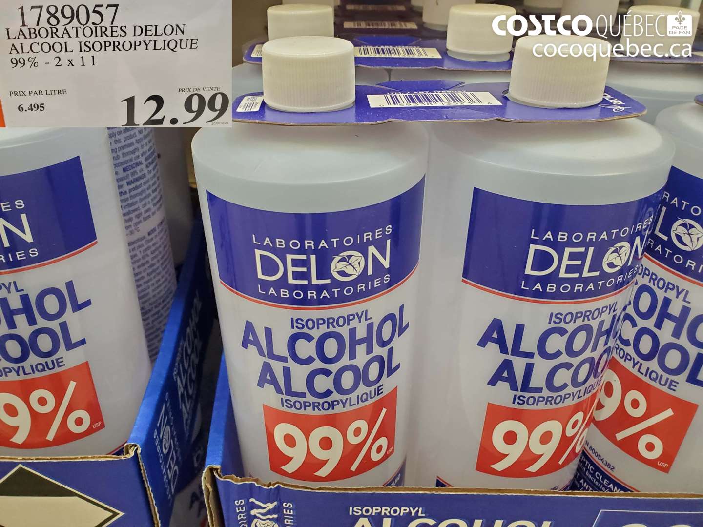 1789057 LABORATOIRES DELON ALCOOL ISOPROPYLIQUE 99% - 2 X 1L $12.99