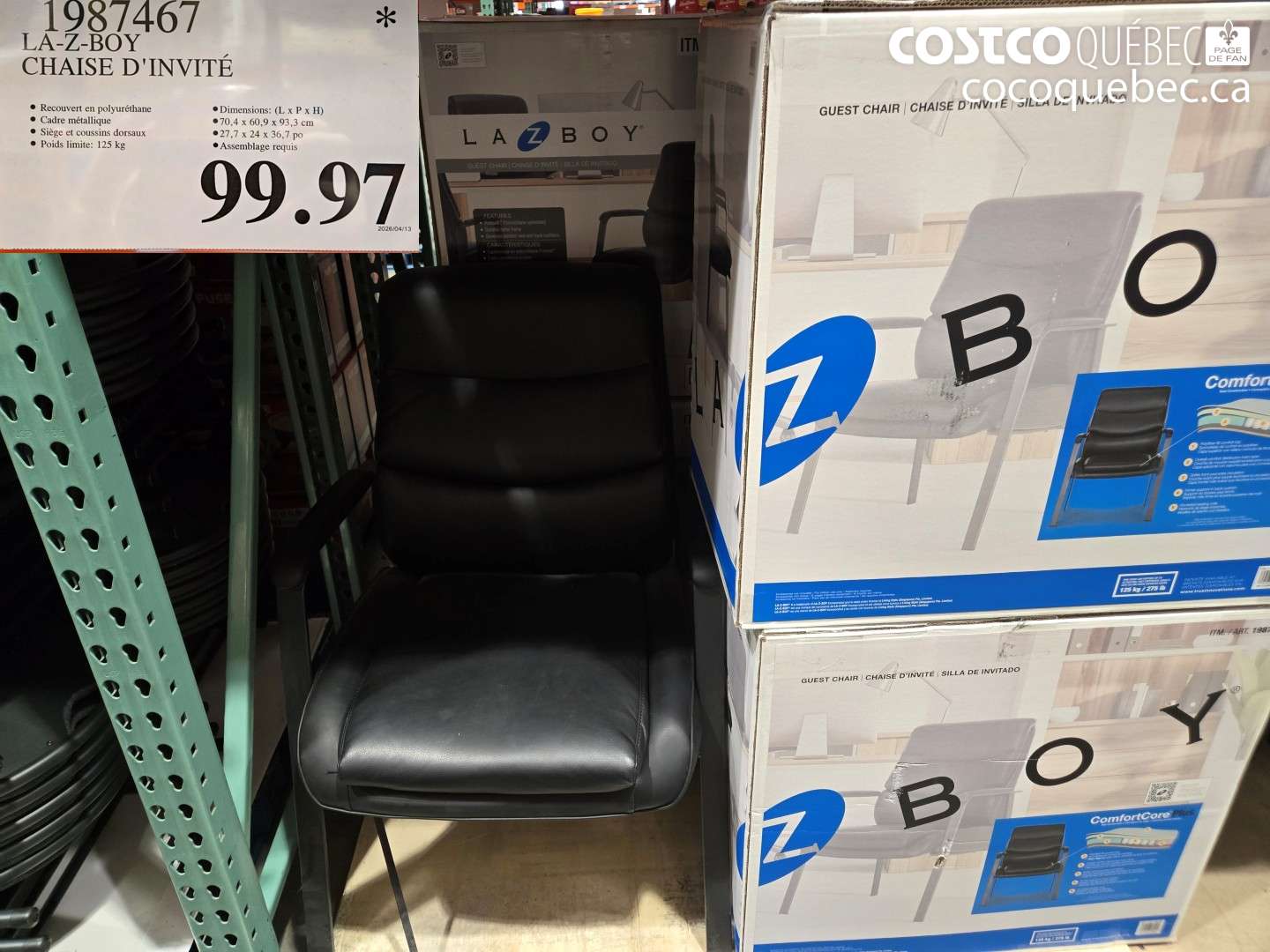 1987467 LA-Z-BOY CHAISE D'INVITÉ $99.97