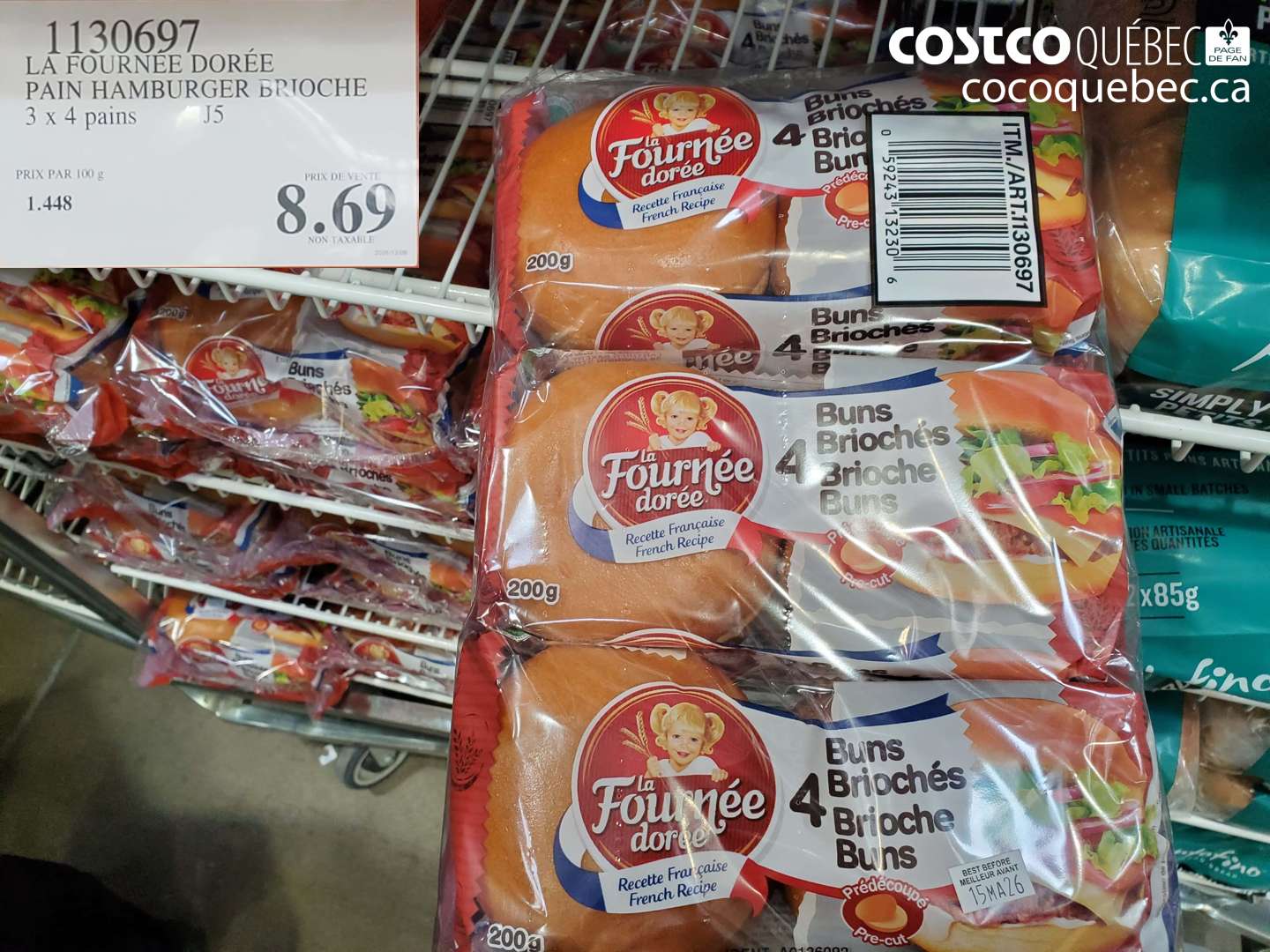 1130697 LA FOURNEE DOREE PAIN HAMBURGER BRIOCHE 3 X 4 PAINS $8.69