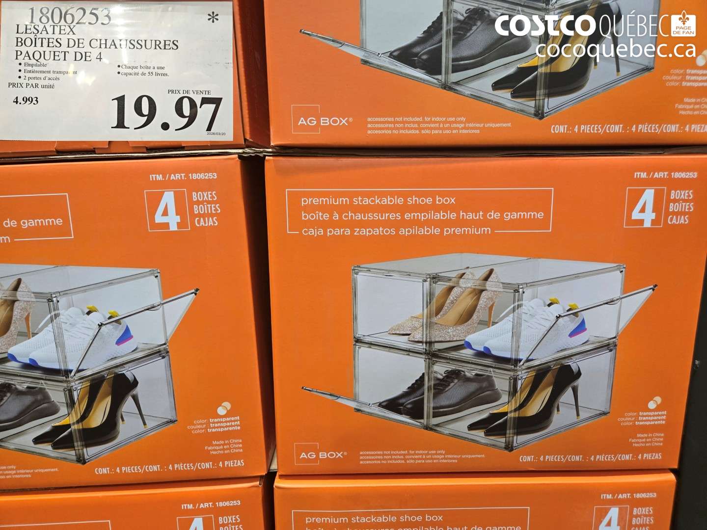 1806253 LESATEX BOITES DE CHAUSSURES PAQUET DE 4 $19.97