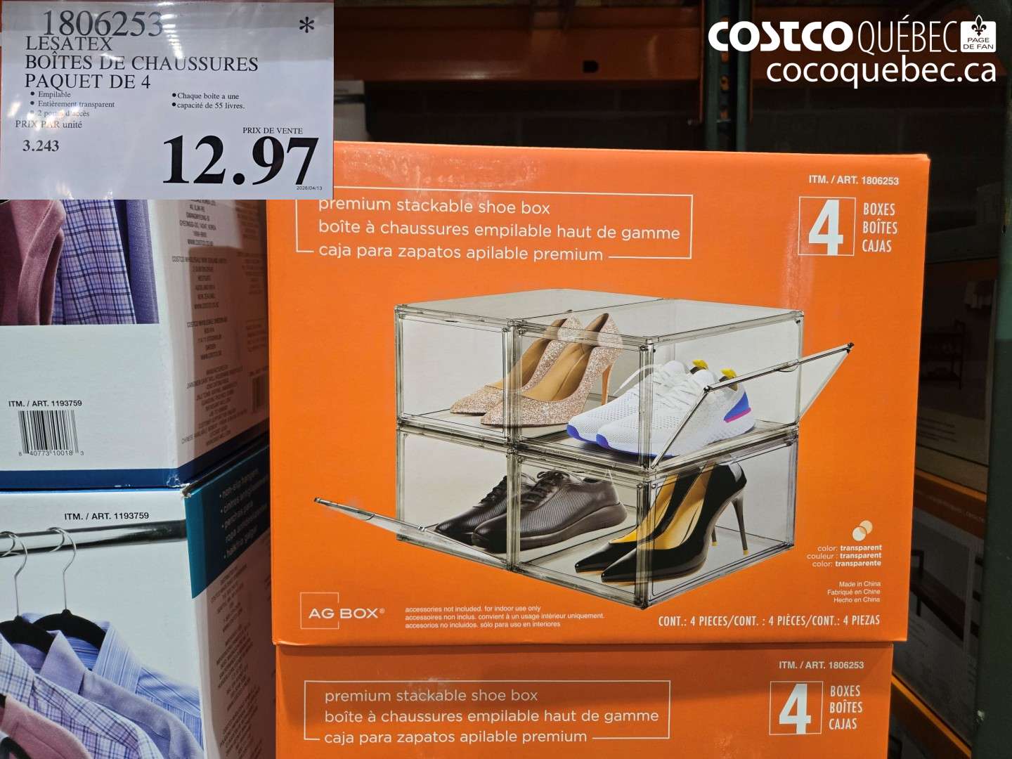 1806253 LESATEX BOITES DE CHAUSSURES PAQUET DE 4 $12.97