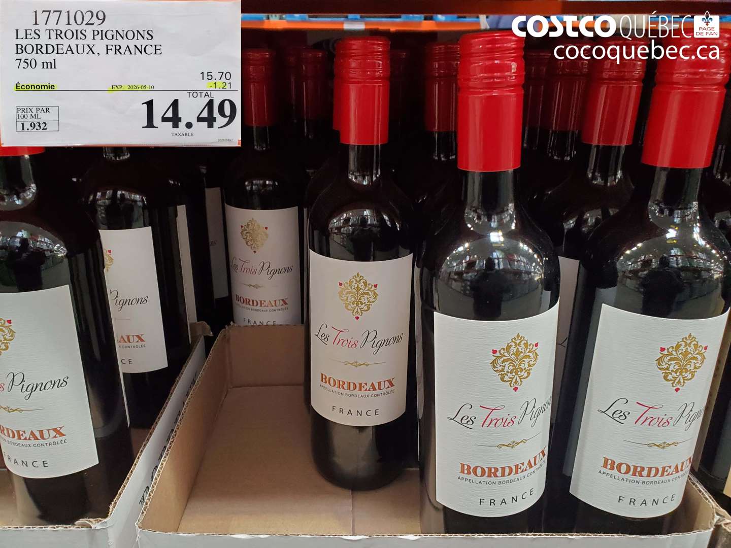 1771029 LES TROIS PIGONS BORDEAUX, FRANCE 750 ML ($1.21 INSTANT SAVINGS EXPIRES ON 2026-05-10) $14.49