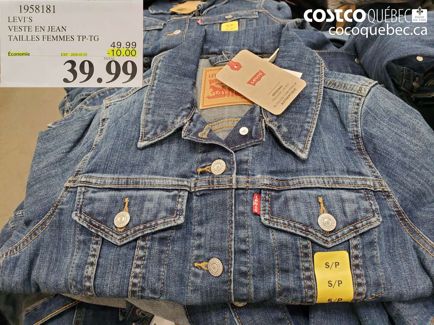 1958181 LEVI'S VESTE EN JEAN TAILLES FEMMES TP-TG ($10.00 INSTANT SAVINGS EXPIRES ON 2026-05-03) $39.99