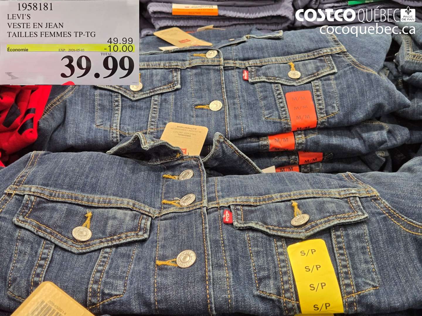 1958181 LEVI'S VESTE EN JEAN TAILLES FEMMES TP-TG ($10.00 INSTANT SAVINGS EXPIRES ON 2026-05-03) $39.99