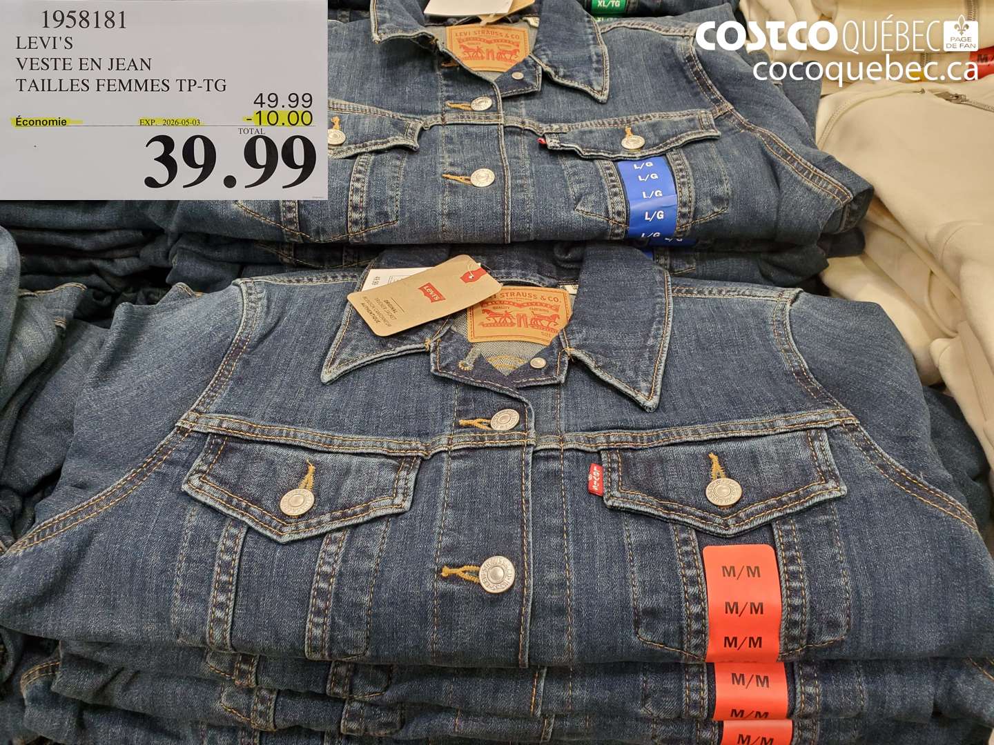 1958181 LEVI'S VESTE EN JEAN TAILLES FEMMES TP-TG ($10.00 INSTANT SAVINGS EXPIRES ON 2026-05-03) $39.99