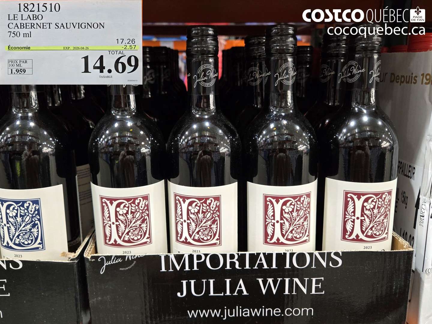 18215110 LE LABO CABERNET SAUVIGNON 750 ML ($2.57 INSTANT SAVINGS EXPIRES ON 2026-04-26) $14.69