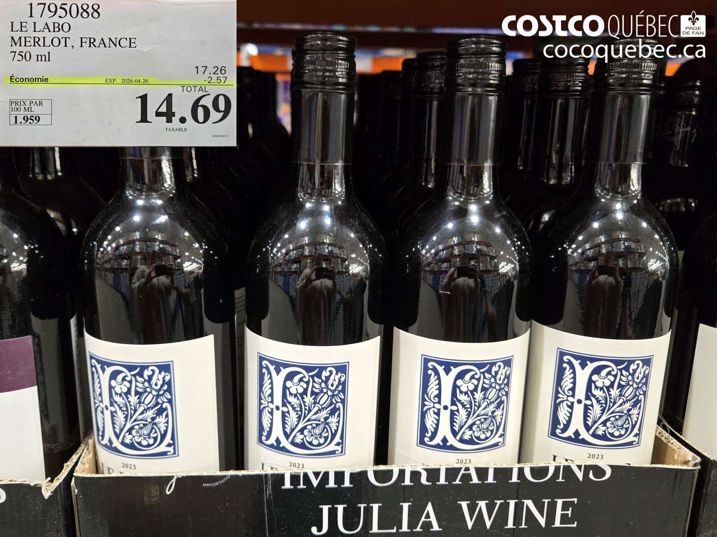 1795088 LE LABO MERLOT, FRANCE 750 ML ($2.57 INSTANT SAVINGS EXPIRES ON 2026-04-26) $14.69