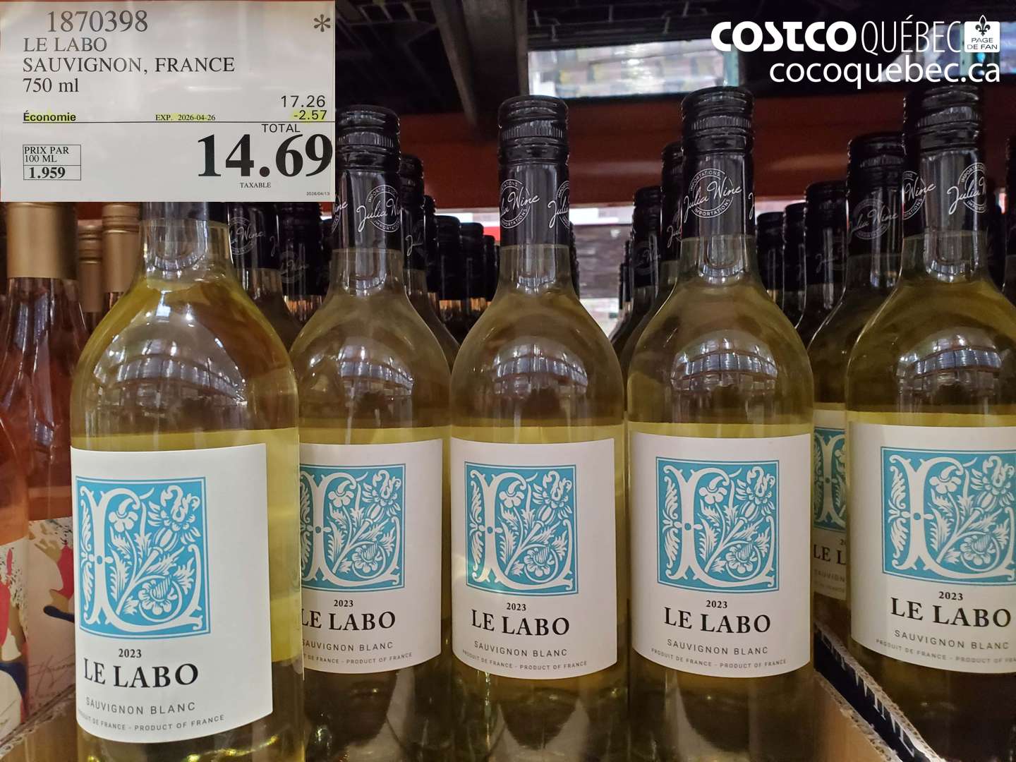 1870398 LE LABO SAUVIGNON, FRANCE 750 ML ($2.57 INSTANT SAVINGS EXPIRES ON 2026-04-26) $14.69