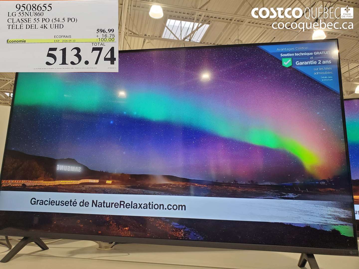 9508655 LG 55NU860 CLASSE 55 PO (54.5 PO) TÉLÉ DEL 4K UHD ($100.00 INSTANT SAVINGS EXPIRES ON 2026-05-10) $513.74