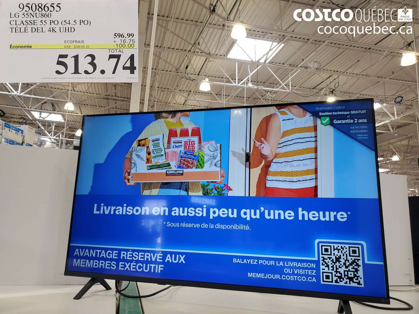 9508655 LG 55NU860 CLASSE 55 PO (54.5 PO) TÉLÉ DEL 4K UHD ($100.00 INSTANT SAVINGS EXPIRES ON 2026-05-10) $513.74