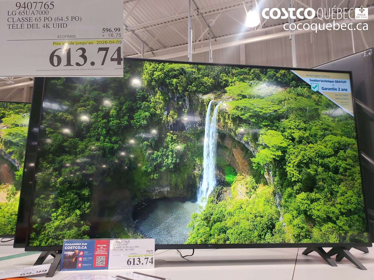 9407765 LG 65UA7000 CLASSE 65 PO (64.5 PO) TÉLÉ DEL 4K UHD (EXPIRES ON 2026-04-09) $613.74