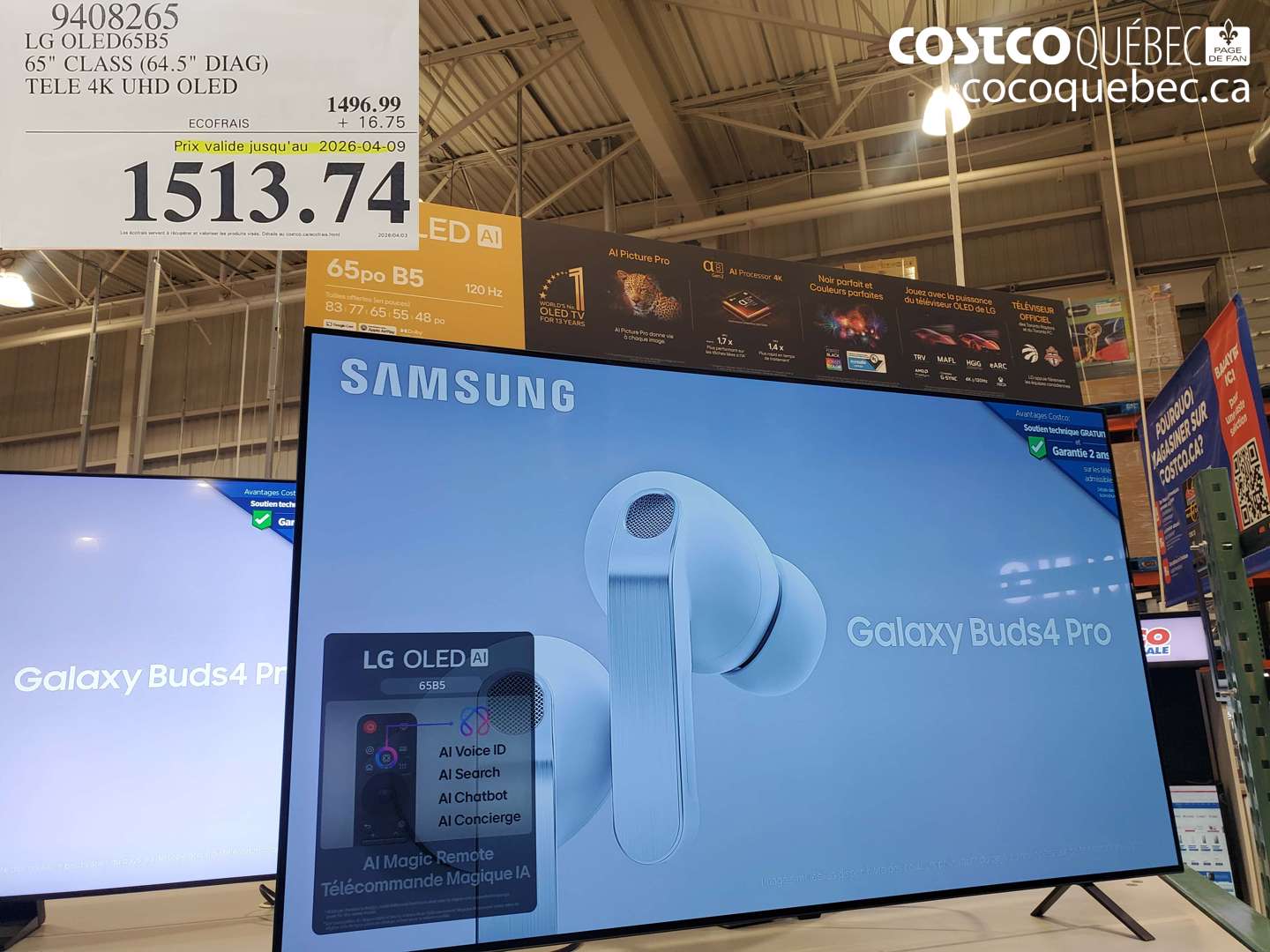 9408265 LG OLED65B5 65 CLASS (64.5 DIAG) TELE 4K UHD OLED (EXPIRES ON 2026-04-09) $1513.74