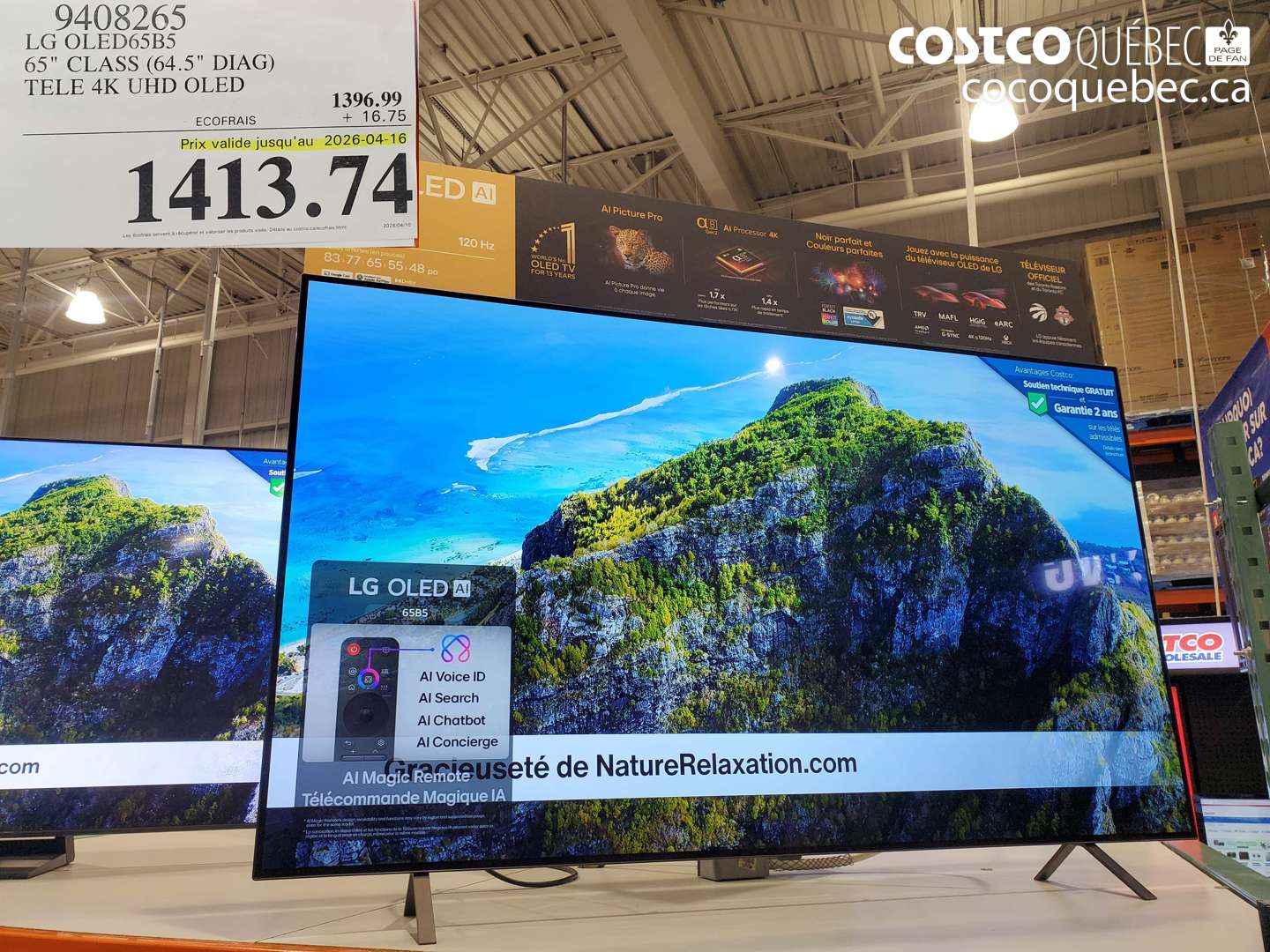 9408265 LG OLED65B5 65 CLASS (64.5 DIAG) TELE 4K UHD OLED (EXPIRES ON 2026-04-16) $1413.74