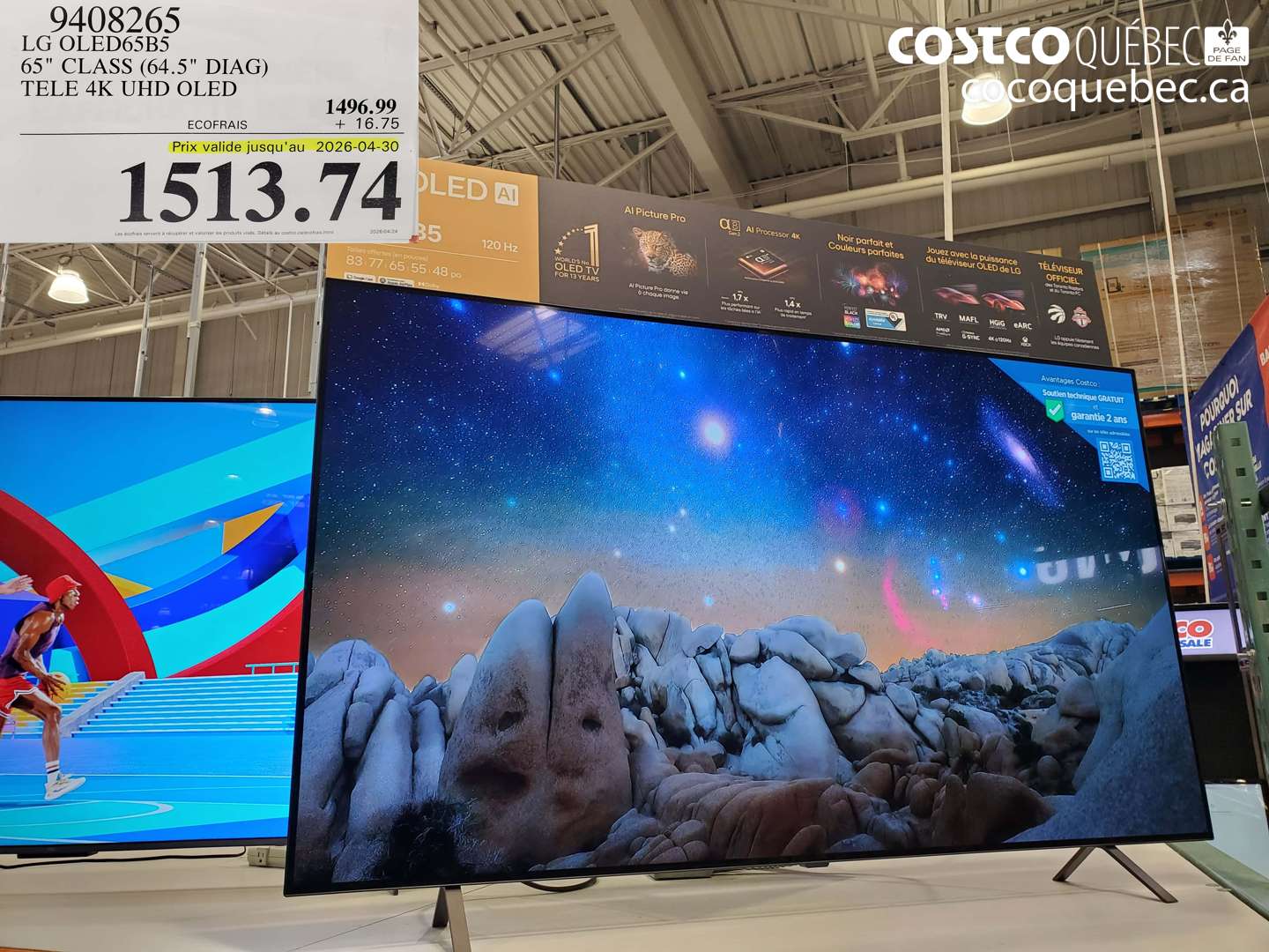 9408265 LG OLED65B5 65 CLASS (64.5 DIAG) TELE 4K UHD OLED (EXPIRES ON 2026-04-30) $1513.74