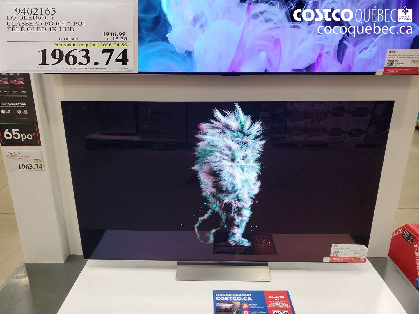 9402165 LG OLED65C5 CLASSE 65 PO (64,5 PO) TÉLÉ OLED 4K UHD (EXPIRES ON 2026-04-30) $1963.74