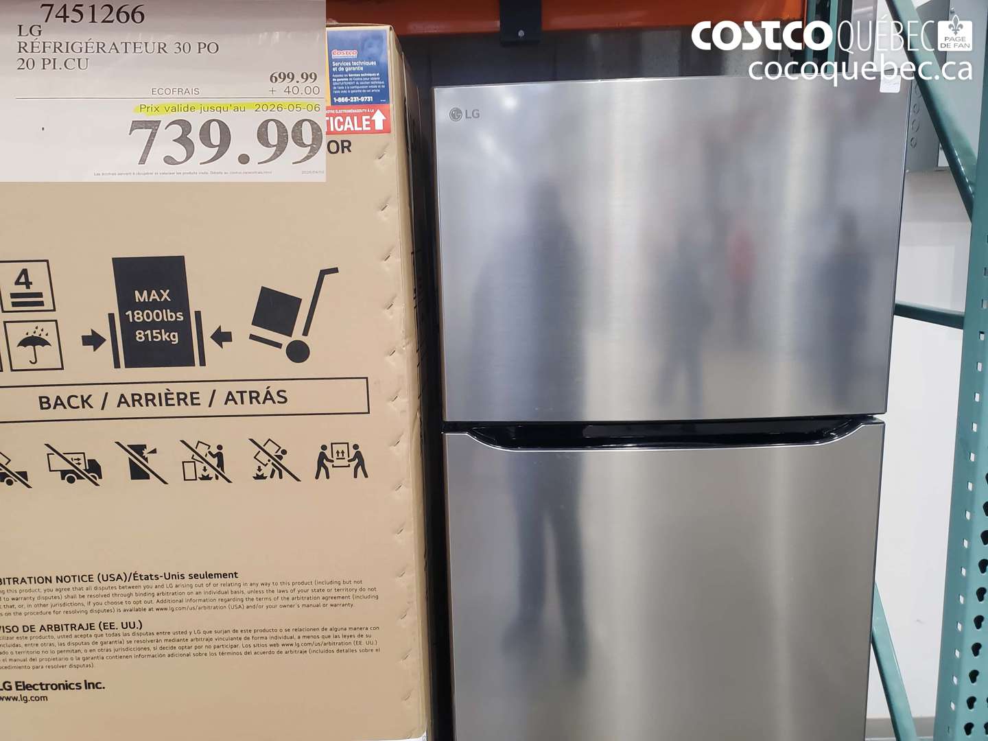 7451266 LG RÉFRIGÉRATEUR 30 PO 20 PI.CU (EXPIRES ON 2026-05-06) $739.99