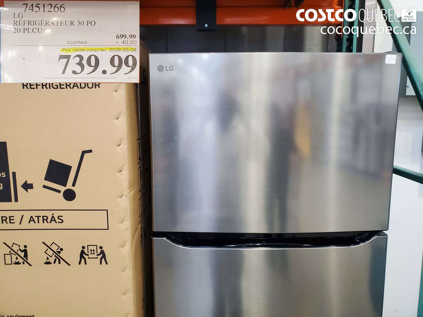 7451266 LG RÉFRIGÉRATEUR 30 PO 20 PI.CU (EXPIRES ON 2026-05-06) $739.99